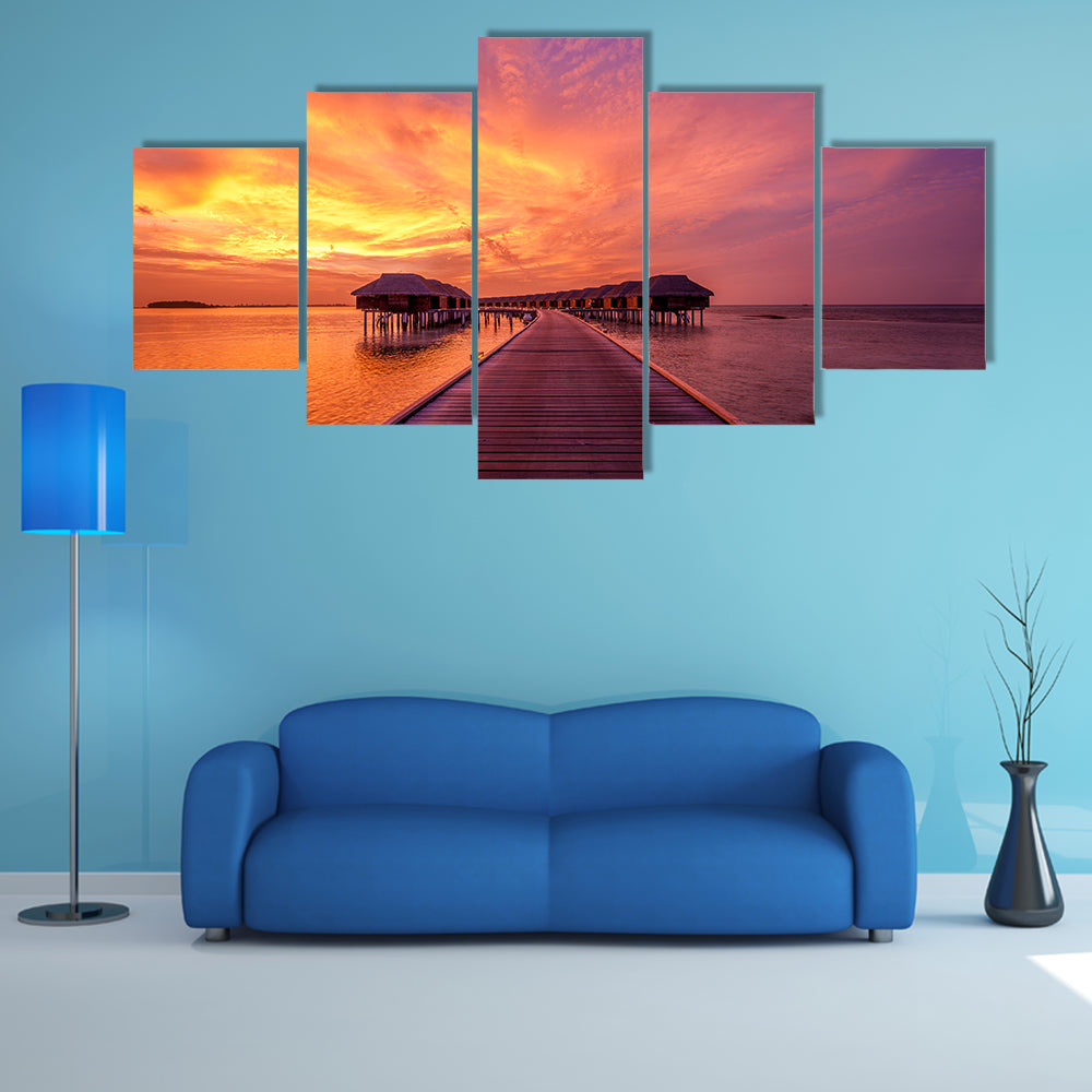The Beautiful Sunset At Maldivian Beach Multi Panel Canvas Wall Art