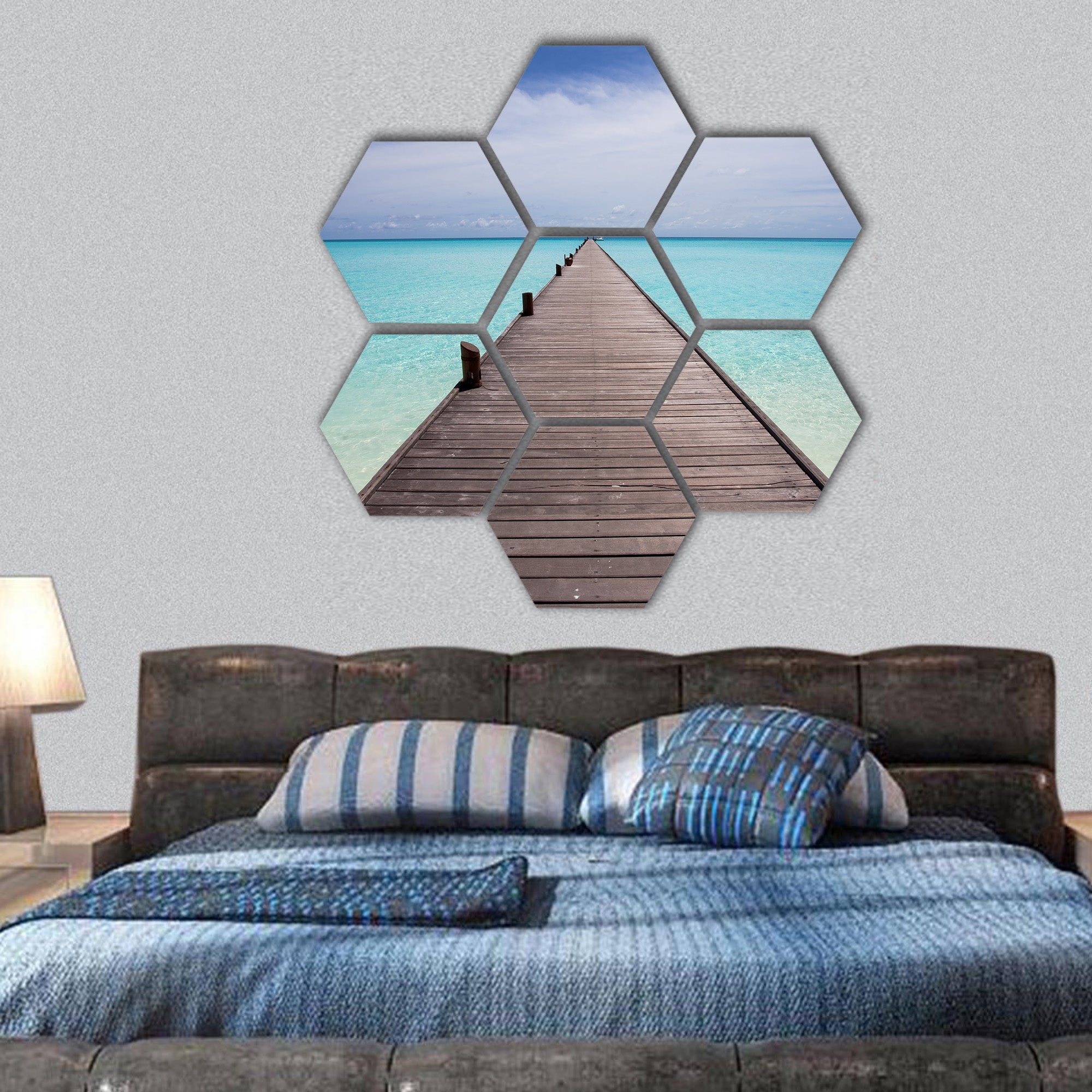 Endless Maldivian runway hexagonal canvas wall art