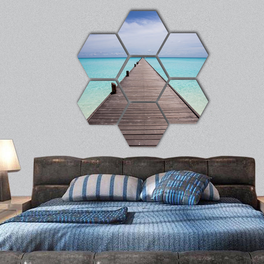 Endless Maldivian runway hexagonal canvas wall art