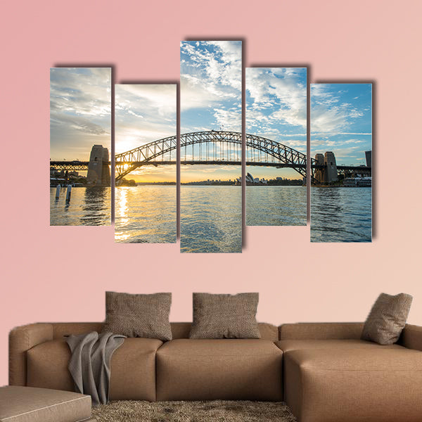Beautiful sunrise from Sydney Harbor Bridge multi panel canvas wall art