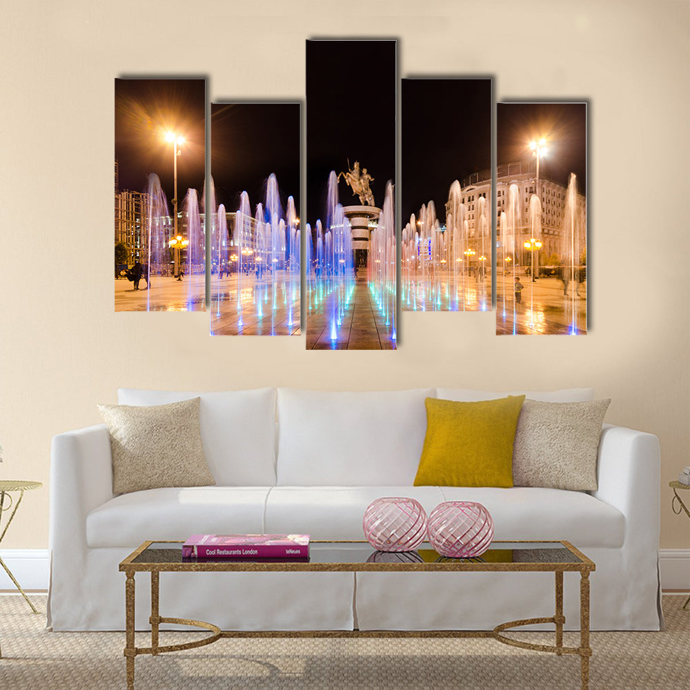 fountains illuminated at nigth multi panel canvas wall art