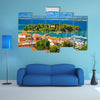 A Waterfront View With Mountains And Greenery Around Multi Panel Canvas Wall Art