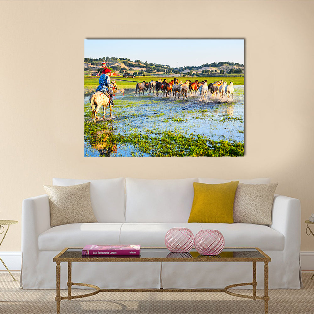 The beautiful horses on the prairie multi panel canvas wall art