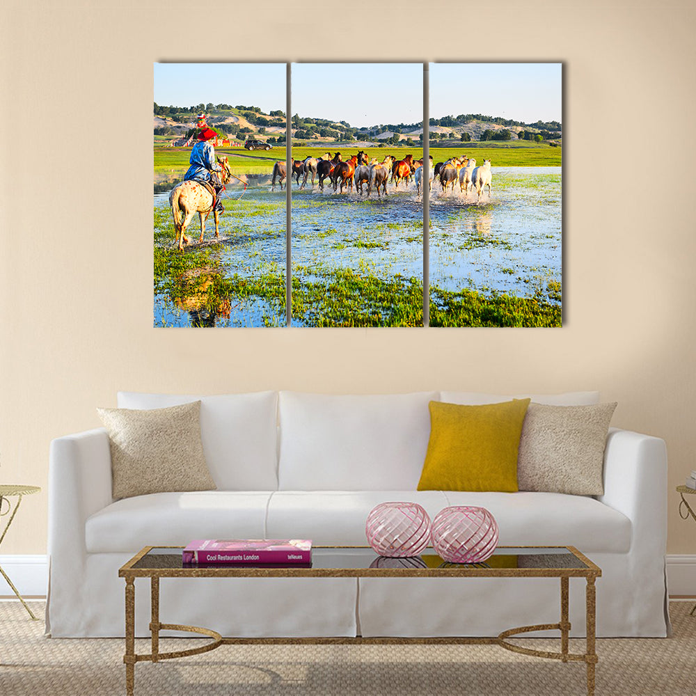 The beautiful horses on the prairie multi panel canvas wall art