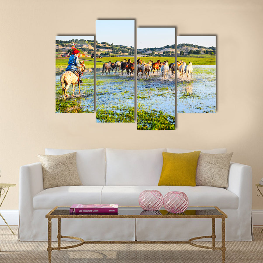The beautiful horses on the prairie multi panel canvas wall art