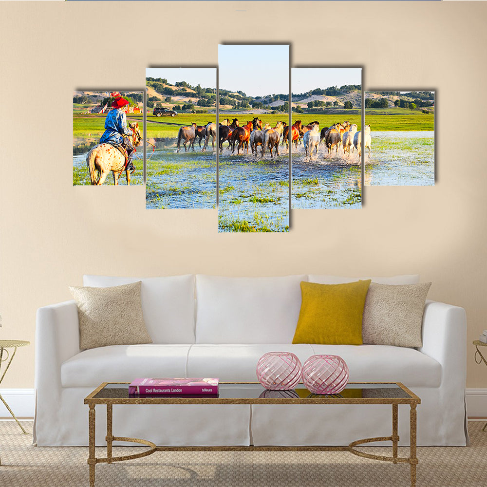 The beautiful horses on the prairie multi panel canvas wall art