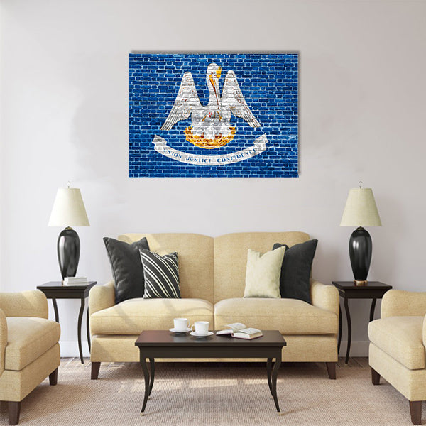 Louisiana US flag painted on old vintage brick wall Multi panel canvas wall art