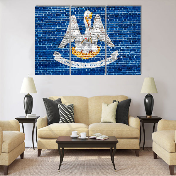 Louisiana US flag painted on old vintage brick wall Multi panel canvas wall art
