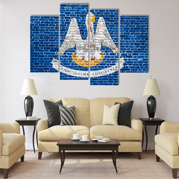 Louisiana US flag painted on old vintage brick wall Multi panel canvas wall art