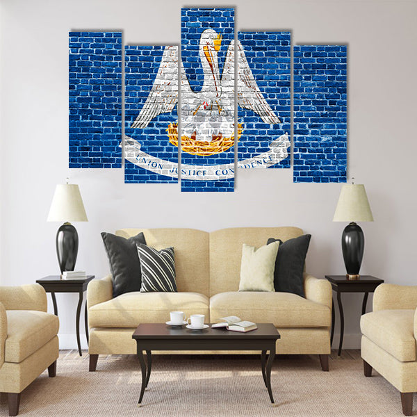 Louisiana US flag painted on old vintage brick wall Multi panel canvas wall art