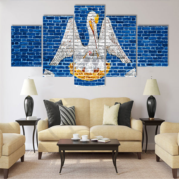 Louisiana US flag painted on old vintage brick wall Multi panel canvas wall art