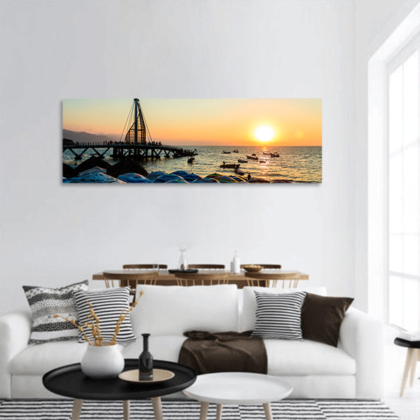 Los Muertos Pier at sunset - Puerto Vallarta, Jalisco, Mexico panoramic canvas wall art