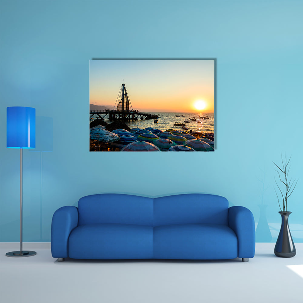 The Los Muertos Pier at sunset, Puerto Vallarta, Jalisco, Mexico Multi Panel canvas wall art