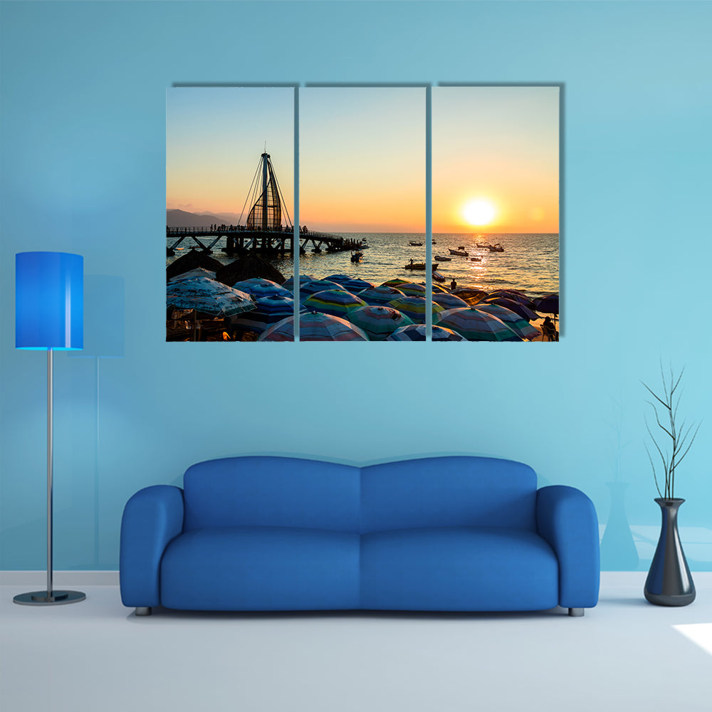 The Los Muertos Pier at sunset, Puerto Vallarta, Jalisco, Mexico Multi Panel canvas wall art