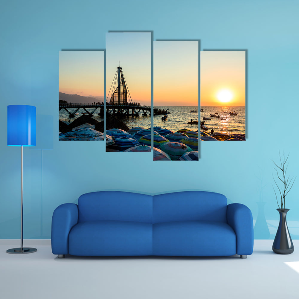 The Los Muertos Pier at sunset, Puerto Vallarta, Jalisco, Mexico Multi Panel canvas wall art