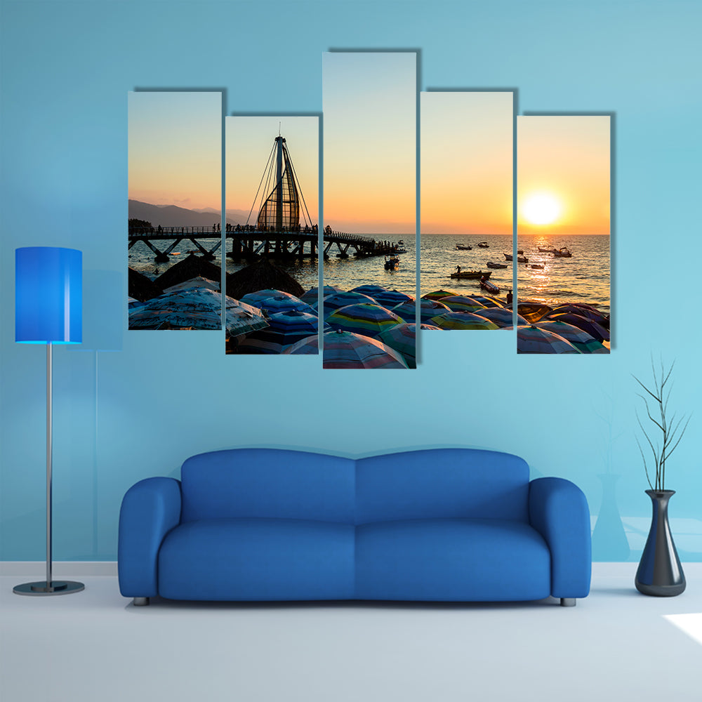 The Los Muertos Pier at sunset, Puerto Vallarta, Jalisco, Mexico Multi Panel canvas wall art
