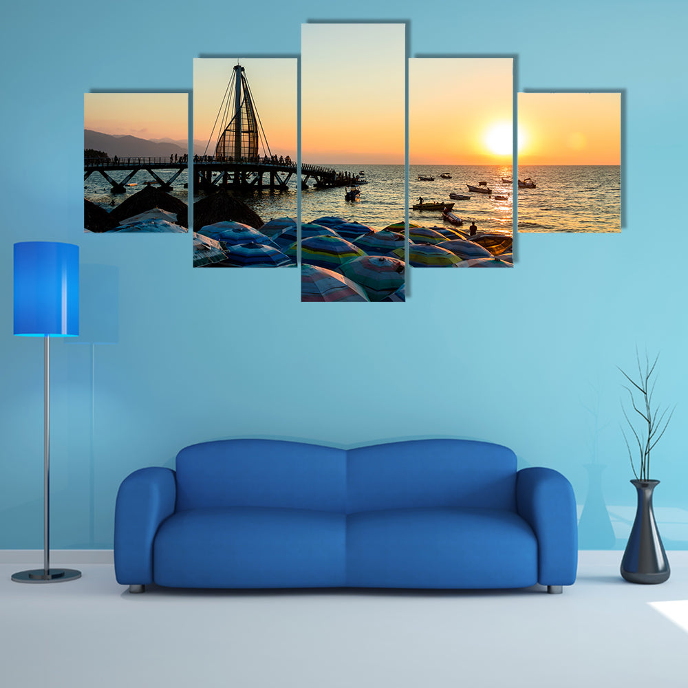 The Los Muertos Pier at sunset, Puerto Vallarta, Jalisco, Mexico Multi Panel canvas wall art