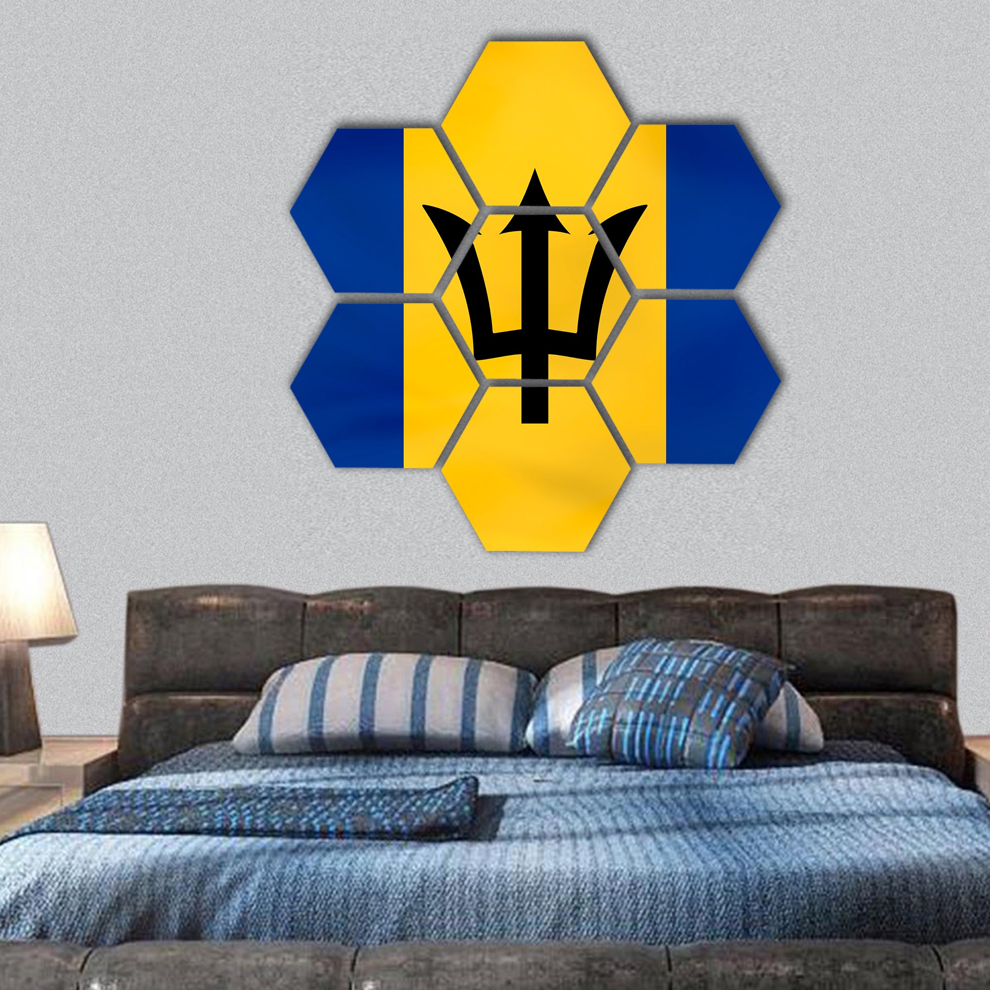 Barbados national flag  hexagonal canvas wall art