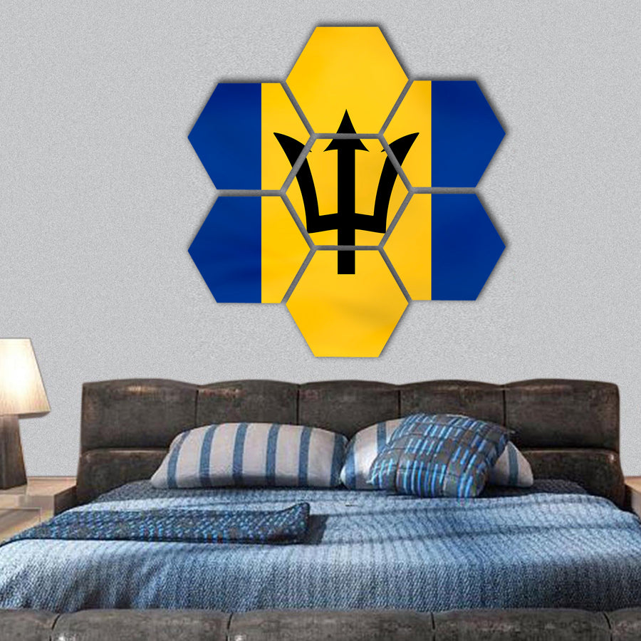 Barbados national flag  hexagonal canvas wall art