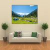 A Blue Party Tent In The Center Of The Mountain river On A hot Summer Day, Kyrgyzstan Multi Panel Canvas Wall Art