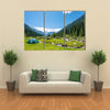 A Blue Party Tent In The Center Of The Mountain river On A hot Summer Day, Kyrgyzstan Multi Panel Canvas Wall Art