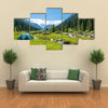 A Blue Party Tent In The Center Of The Mountain river On A hot Summer Day, Kyrgyzstan Multi Panel Canvas Wall Art