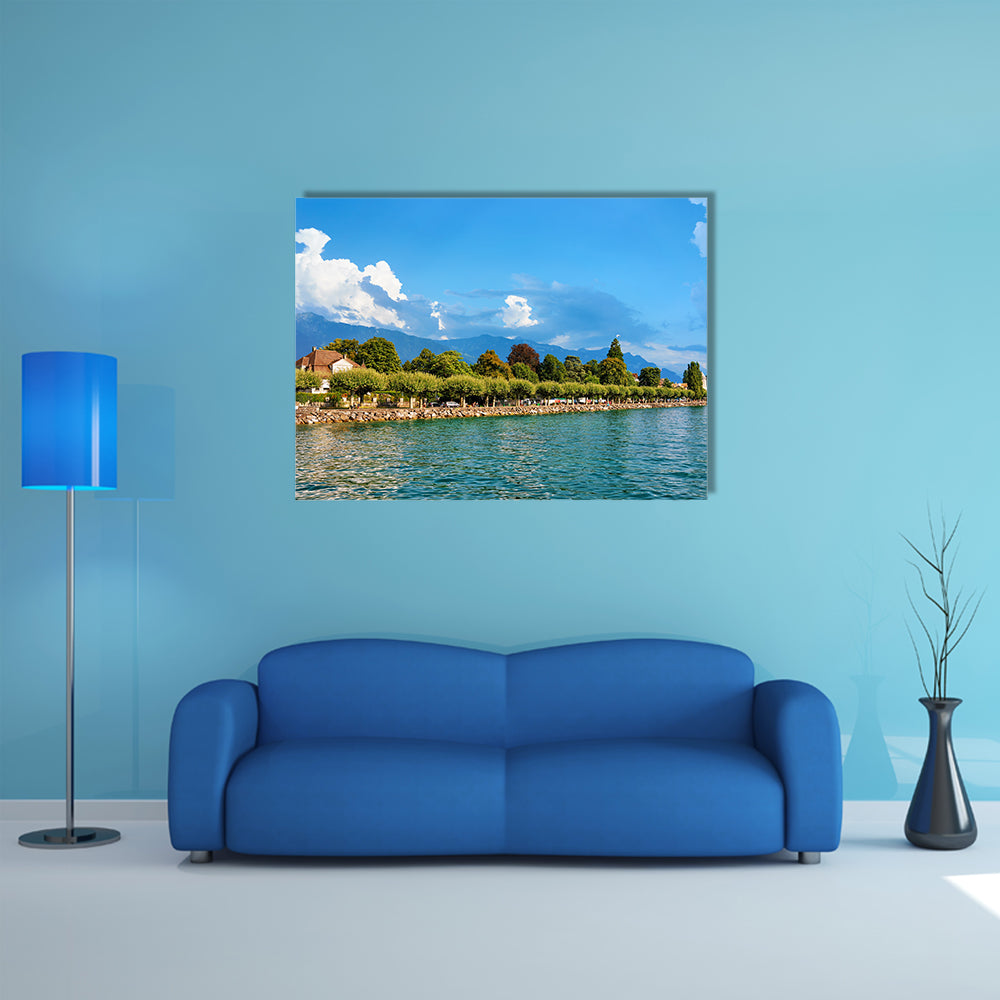 The Lake front of Geneva Lake in Vevey, Vaud canton, Switzerland Multi Panel Canvas Wall Art