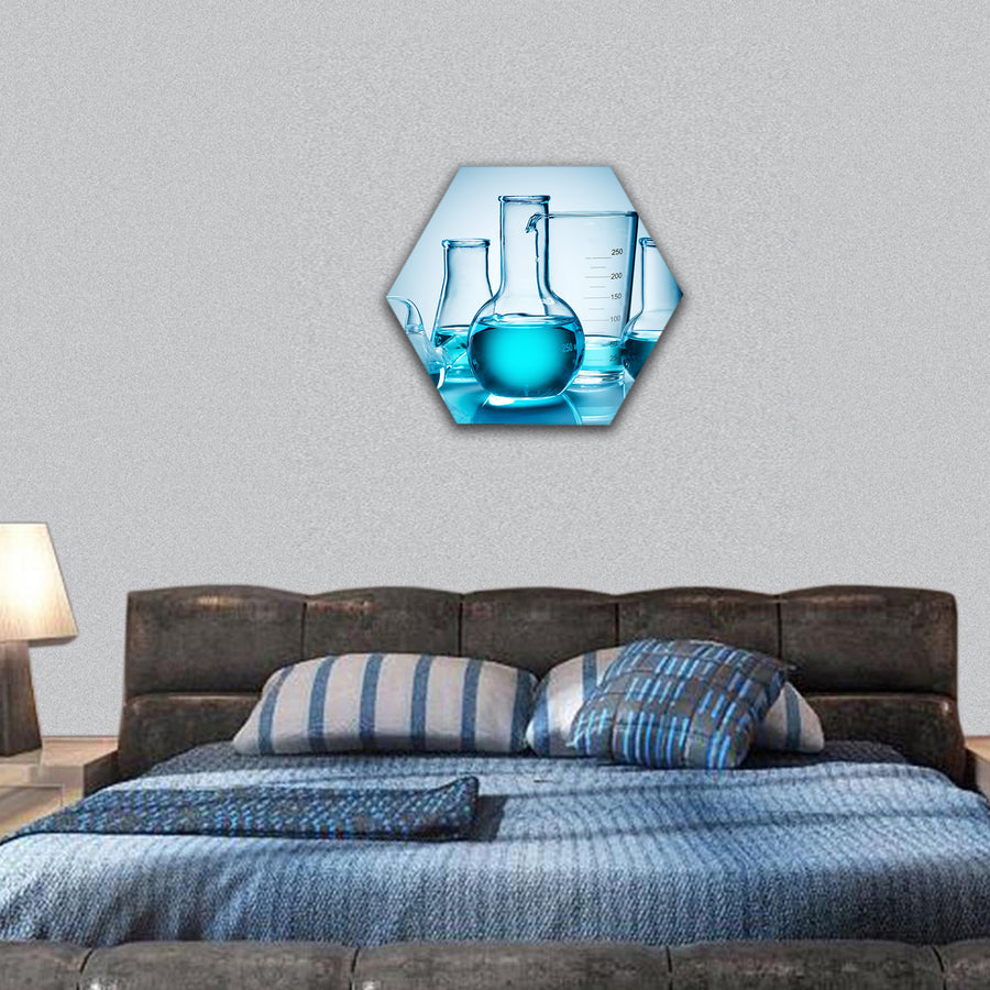 glassware equipment  for an experiment in research lab hexagonal canvas wall art