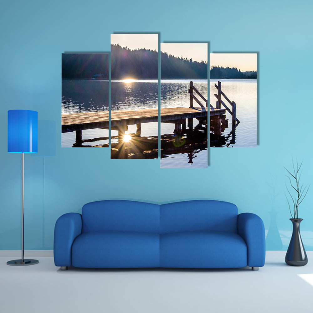 An Ancient Wooden Jetty Over The Kirchsee Lake, Bavaria Multi Panel Canvas Wall Art