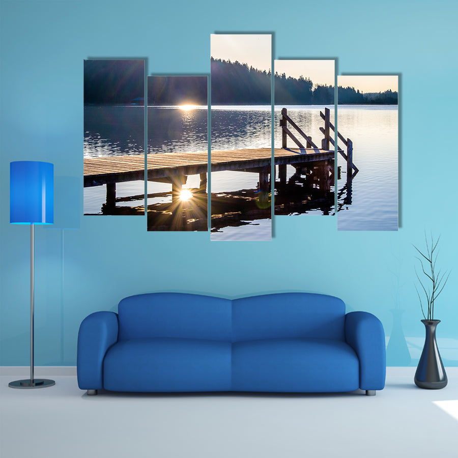 An Ancient Wooden Jetty Over The Kirchsee Lake, Bavaria Multi Panel Canvas Wall Art