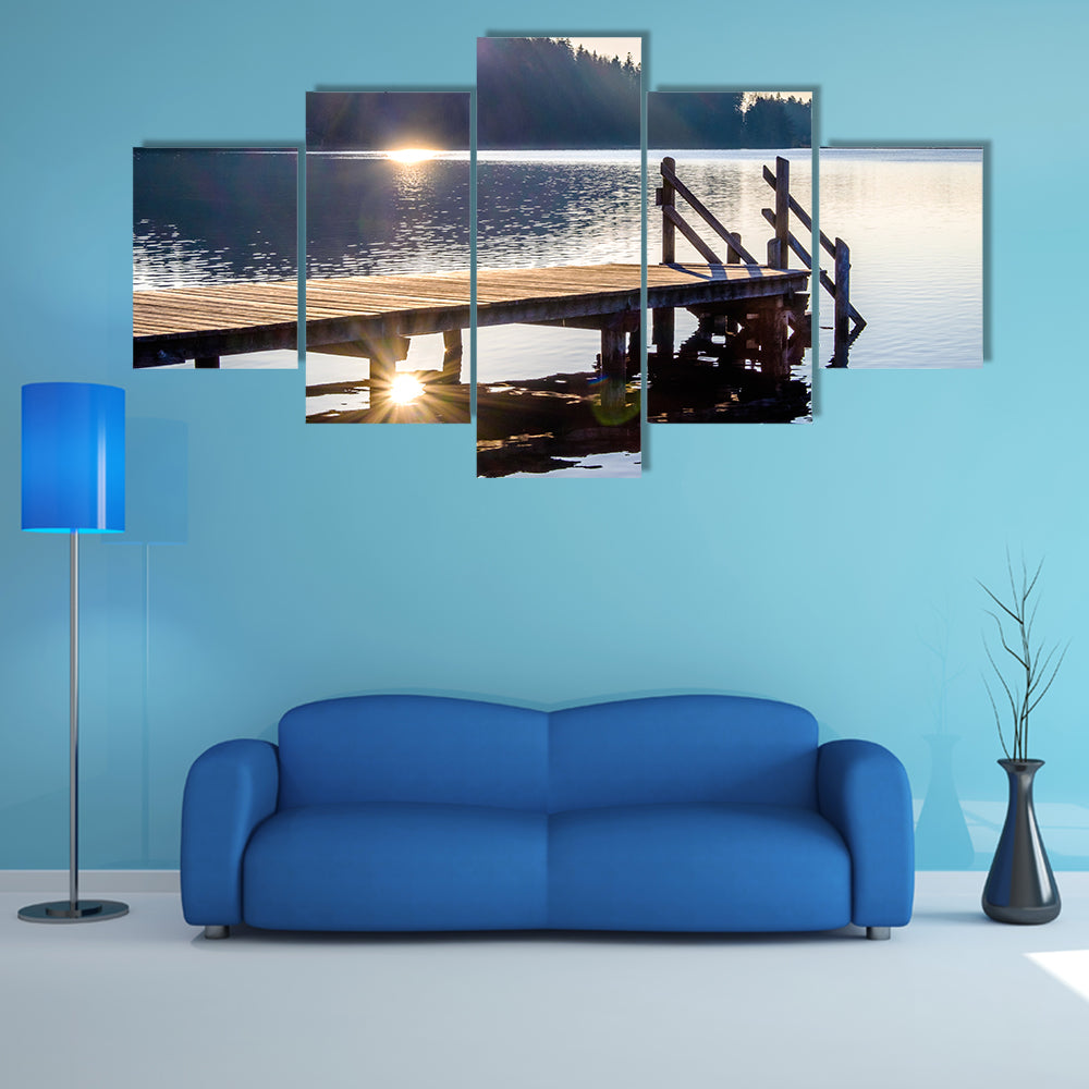 An Ancient Wooden Jetty Over The Kirchsee Lake, Bavaria Multi Panel Canvas Wall Art