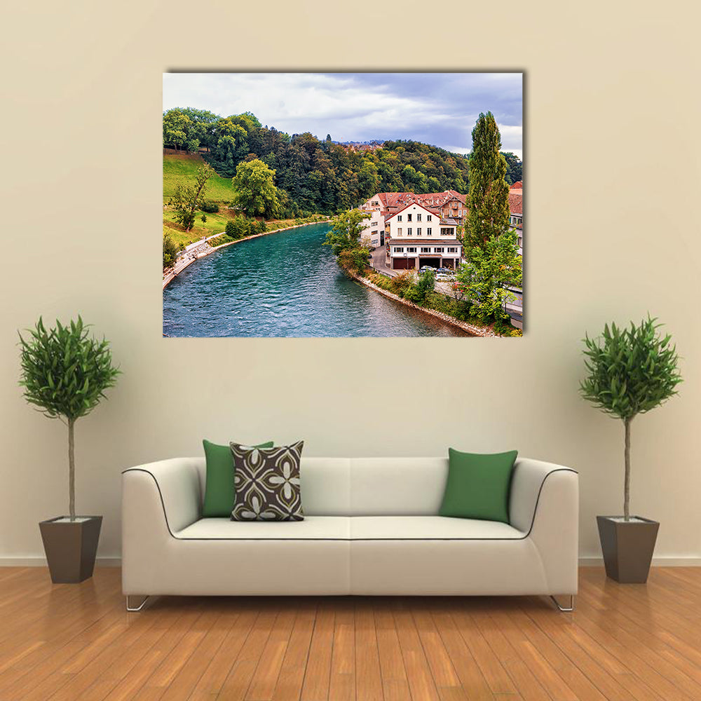 A Landscape With Aare River In Bern Is Adding Beauty To The Environment, Switzerland, Multi Panel Canvas Wall Art