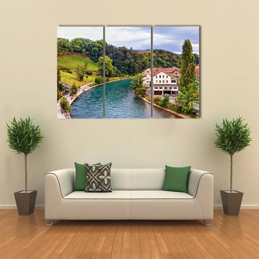 A Landscape With Aare River In Bern Is Adding Beauty To The Environment, Switzerland, Multi Panel Canvas Wall Art
