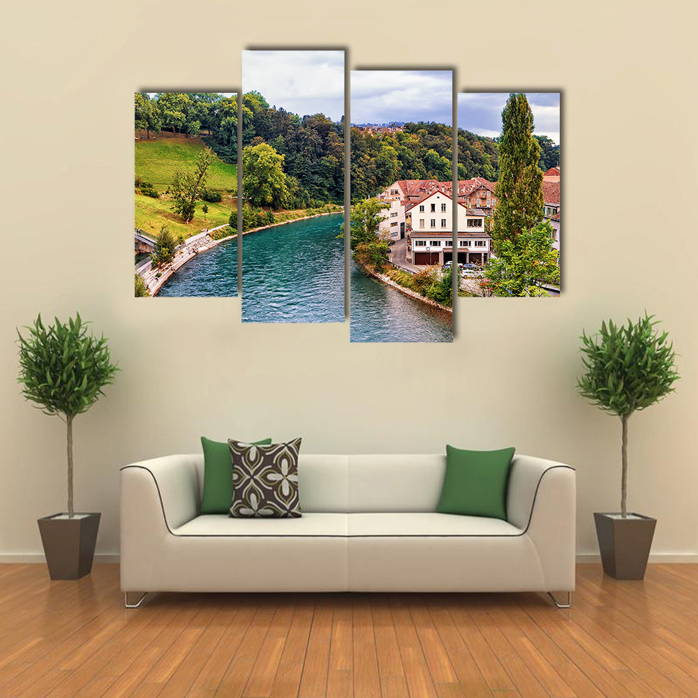 A Landscape With Aare River In Bern Is Adding Beauty To The Environment, Switzerland, Multi Panel Canvas Wall Art