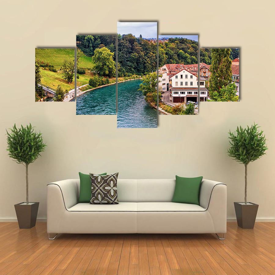 A Landscape With Aare River In Bern Is Adding Beauty To The Environment, Switzerland, Multi Panel Canvas Wall Art