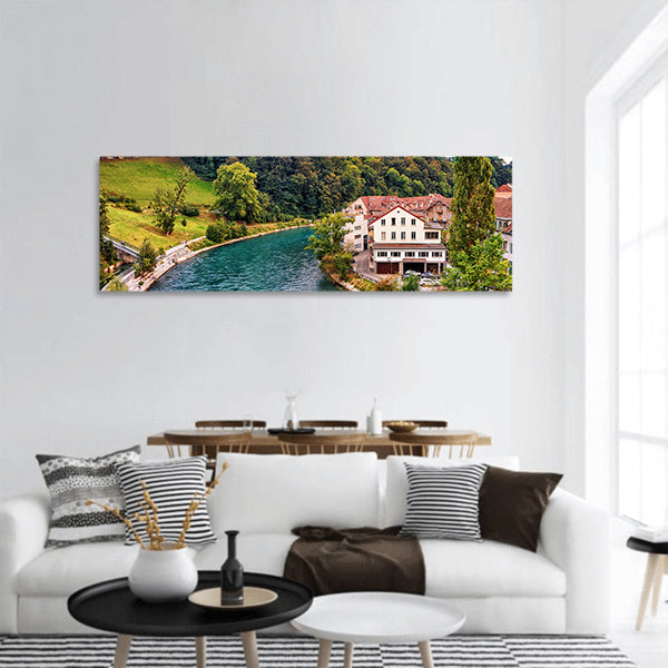 Landscape with Aare River in Bern, Switzerland panoramic canvas wall art