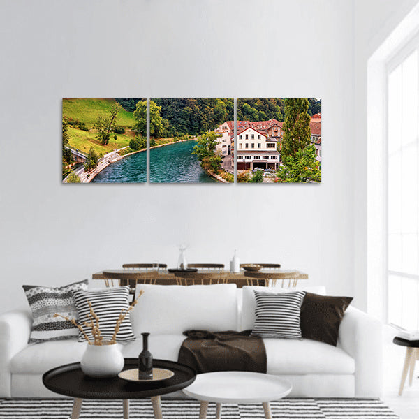 Landscape with Aare River in Bern, Switzerland panoramic canvas wall art