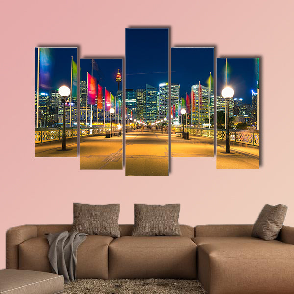 View of Pyrmont Bay in Darling Harbor multi panel canvas wall art