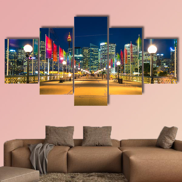 View of Pyrmont Bay in Darling Harbor multi panel canvas wall art