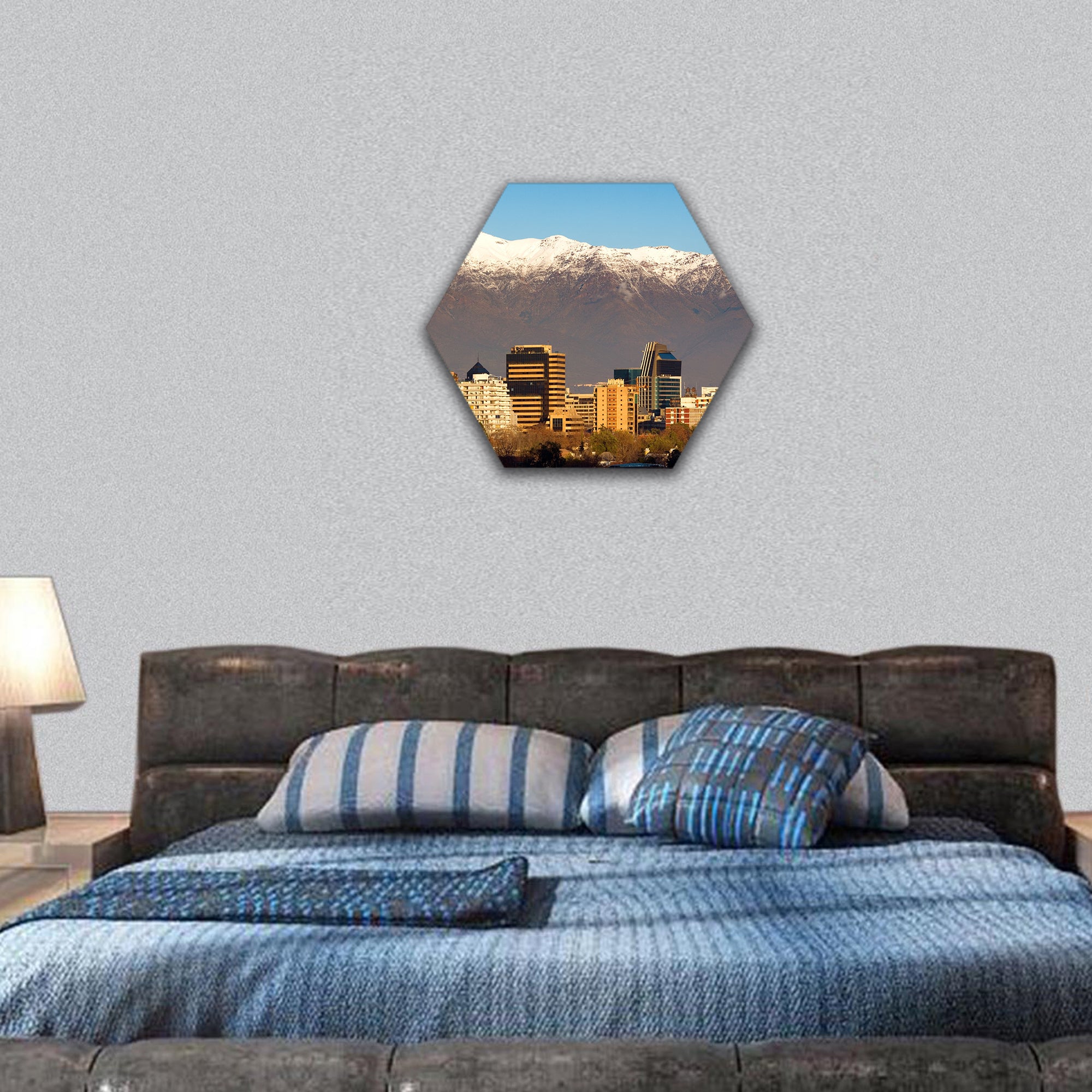 skyline of Providencia district in Santiago de Chile hexagonal canvas wall art
