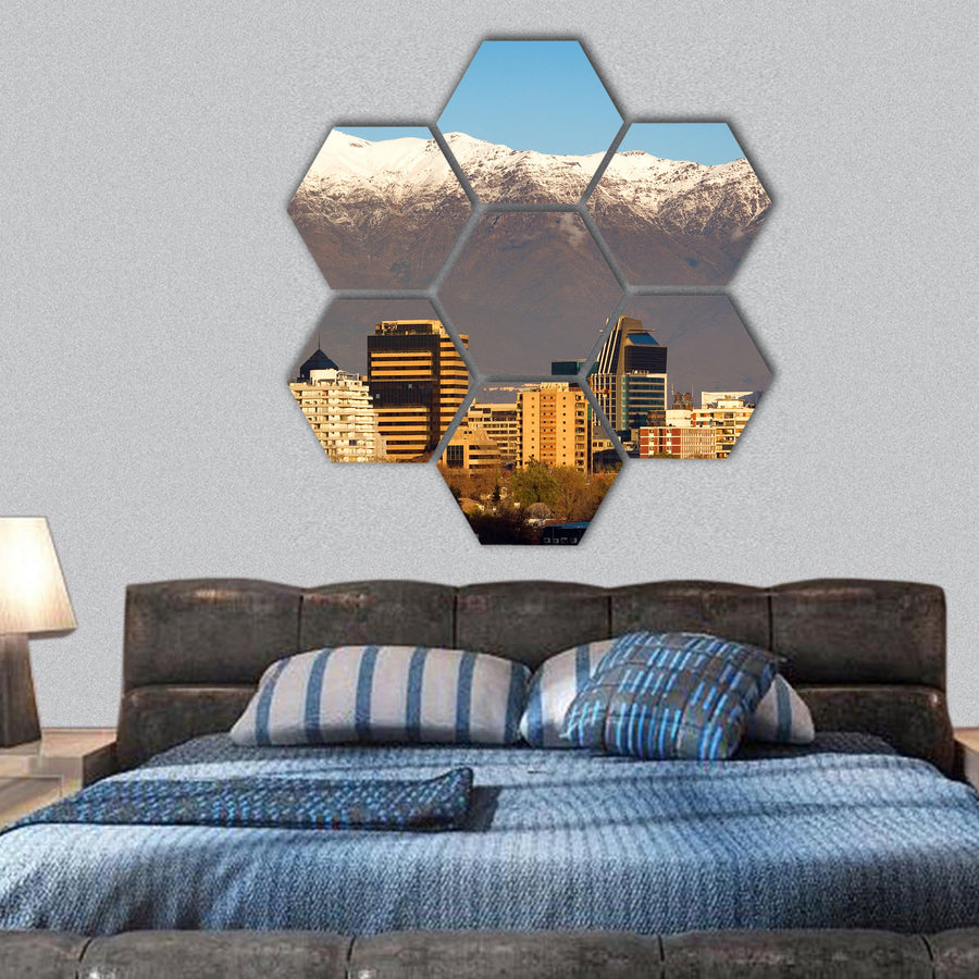 skyline of Providencia district in Santiago de Chile hexagonal canvas wall art