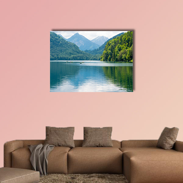 Blue Alpsee Lake in the Green Forest and Beautiful Alps multi panel canvas wall art
