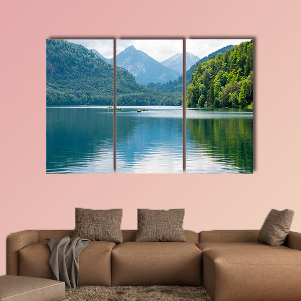 Blue Alpsee Lake in the Green Forest and Beautiful Alps multi panel canvas wall art