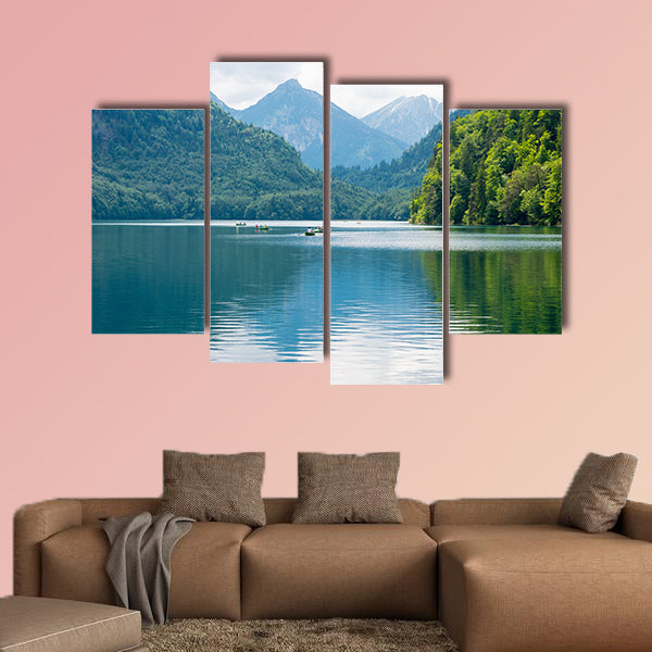 Blue Alpsee Lake in the Green Forest and Beautiful Alps multi panel canvas wall art