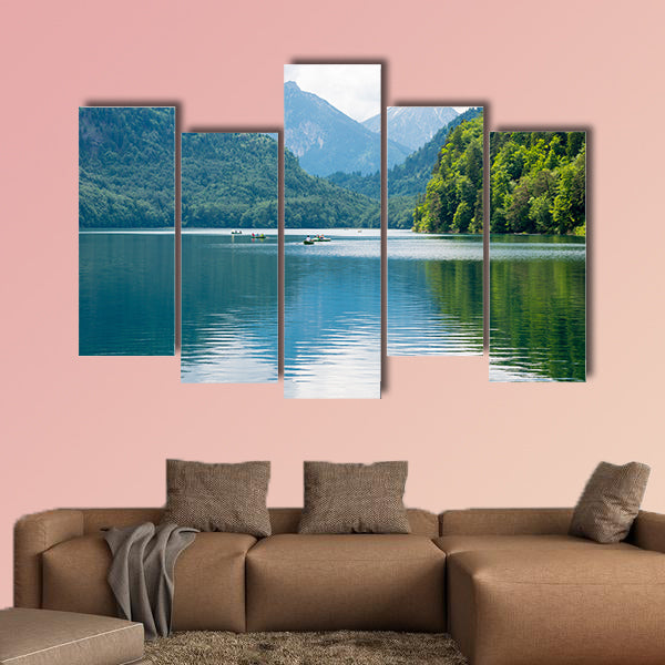 Blue Alpsee Lake in the Green Forest and Beautiful Alps multi panel canvas wall art