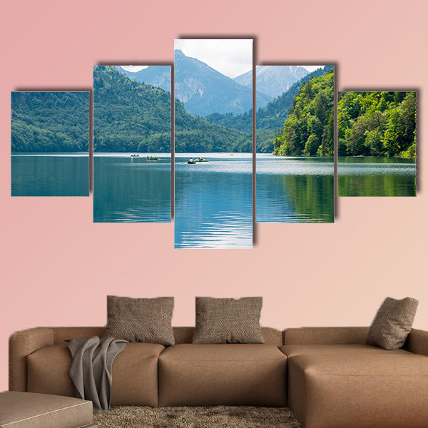 Blue Alpsee Lake in the Green Forest and Beautiful Alps multi panel canvas wall art