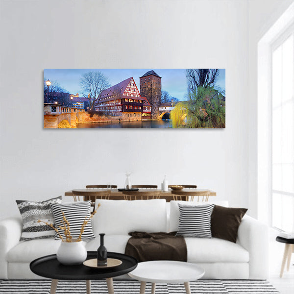 Nuremberg town, Germany, The riverside of Pegnitz river panoramic canvas wall art