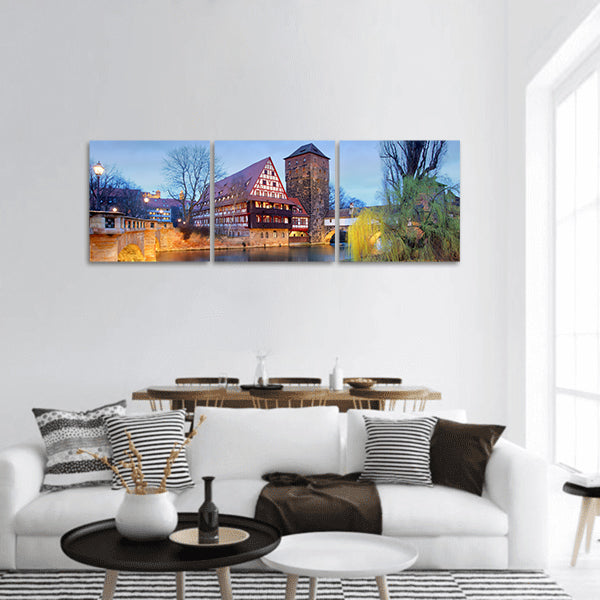 Nuremberg town, Germany, The riverside of Pegnitz river panoramic canvas wall art