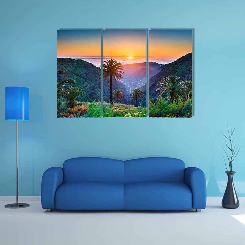 Beautiful view of amazing tropical scenery with exotic palm trees Spain multi panel canvas wall art
