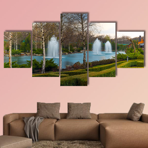Fountains and beautiful scenery Multi panel canvas wall art